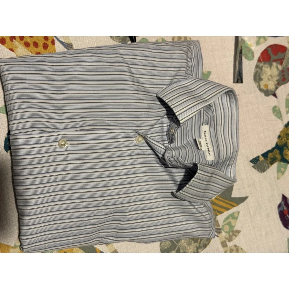 Banana Republic MensBlue White Striped Cotton Button Down Shirt 16-16.5 L 334344
